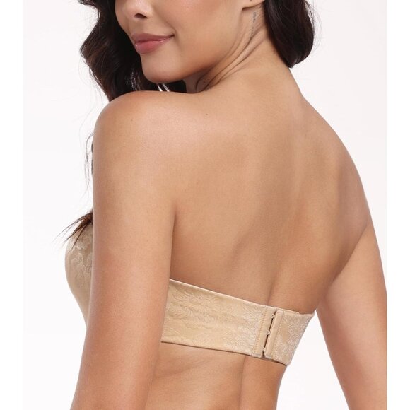 Women's Floral Beige Straples Bra Push Up Anti-slip Support Lift Up Wirefree Bra - Picture 3 of 7